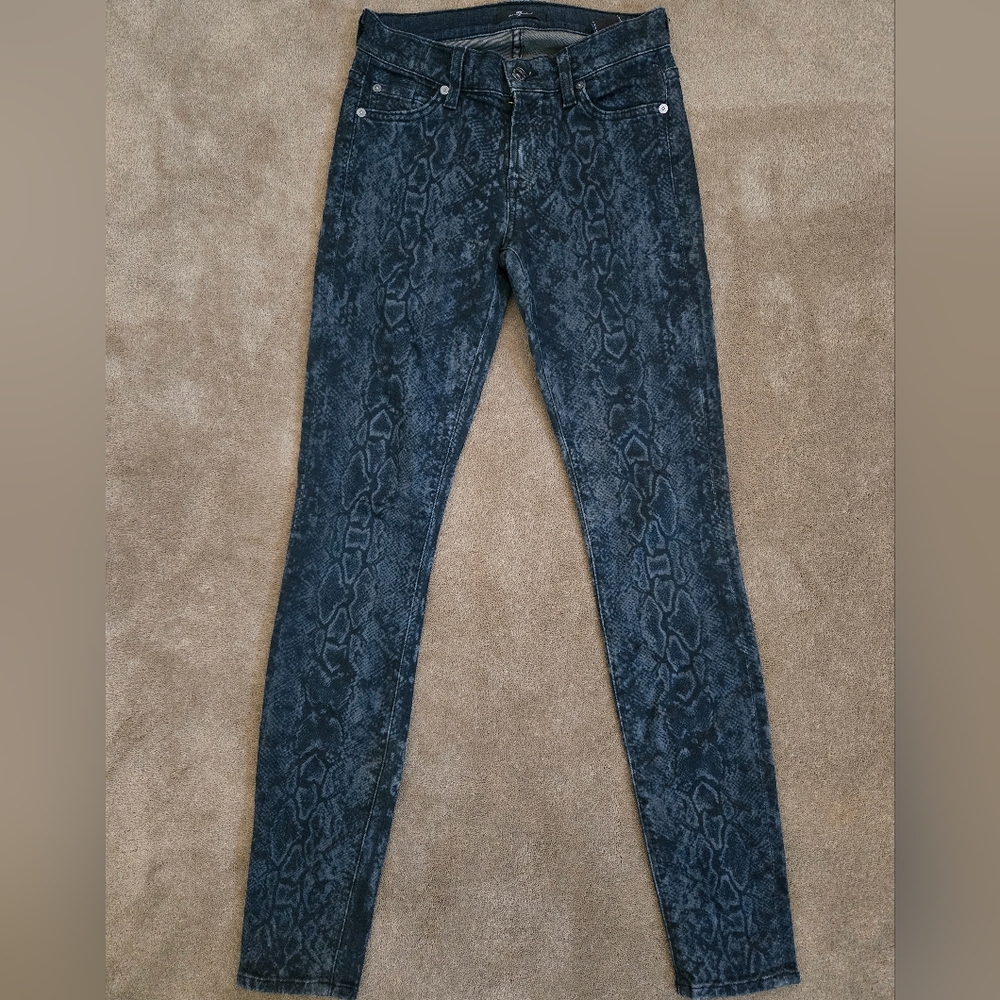 7 For All Mankind Black Snake Print Skinny Jeans